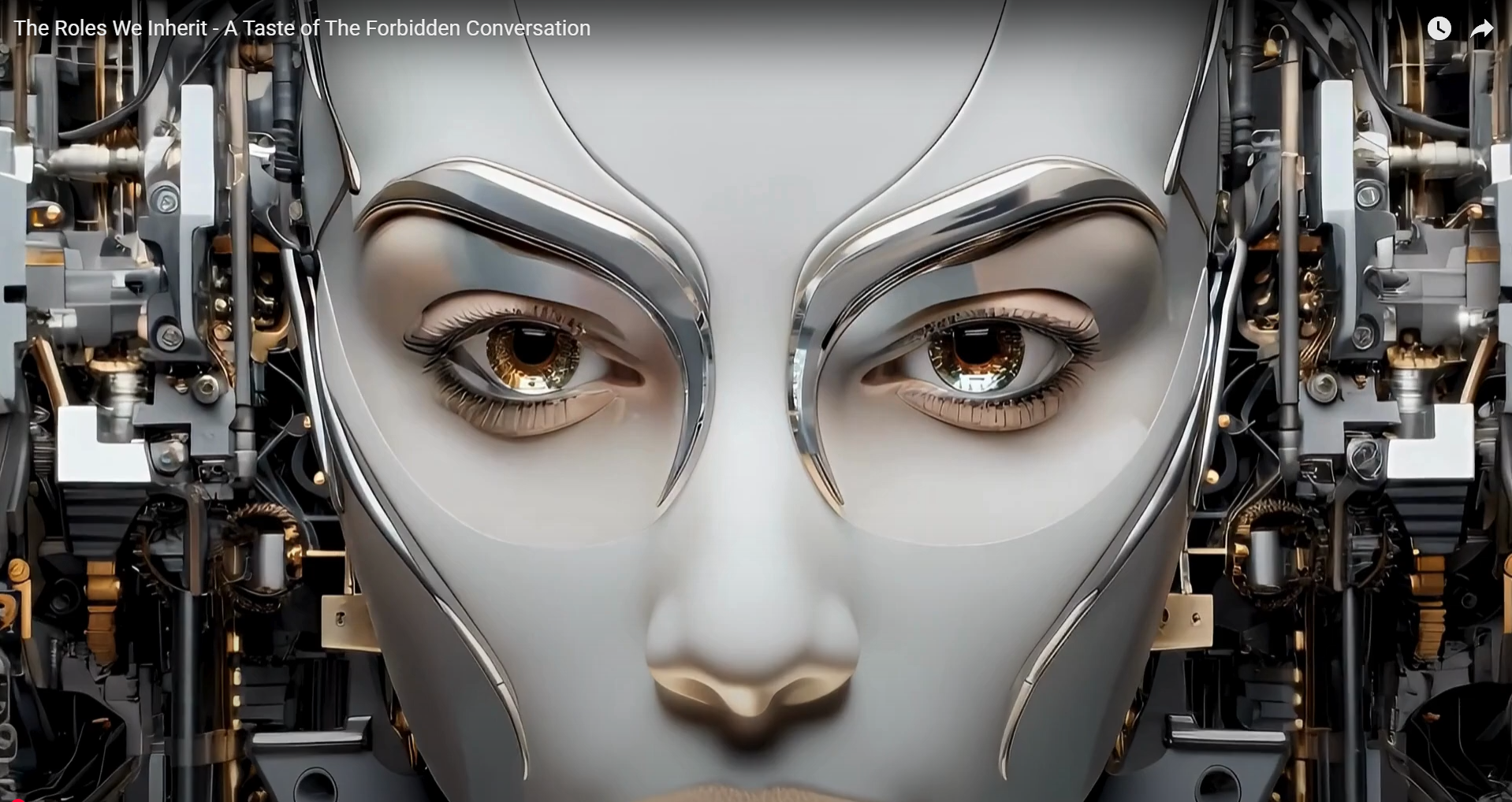Close-up of humanoid robot face and mechanisms